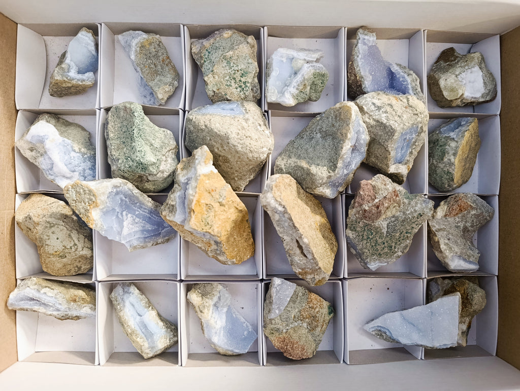 Natural Blue Lace Agate Geode Specimens x 24 From Nsanje, Malawi - Toprock Gemstones and Minerals 