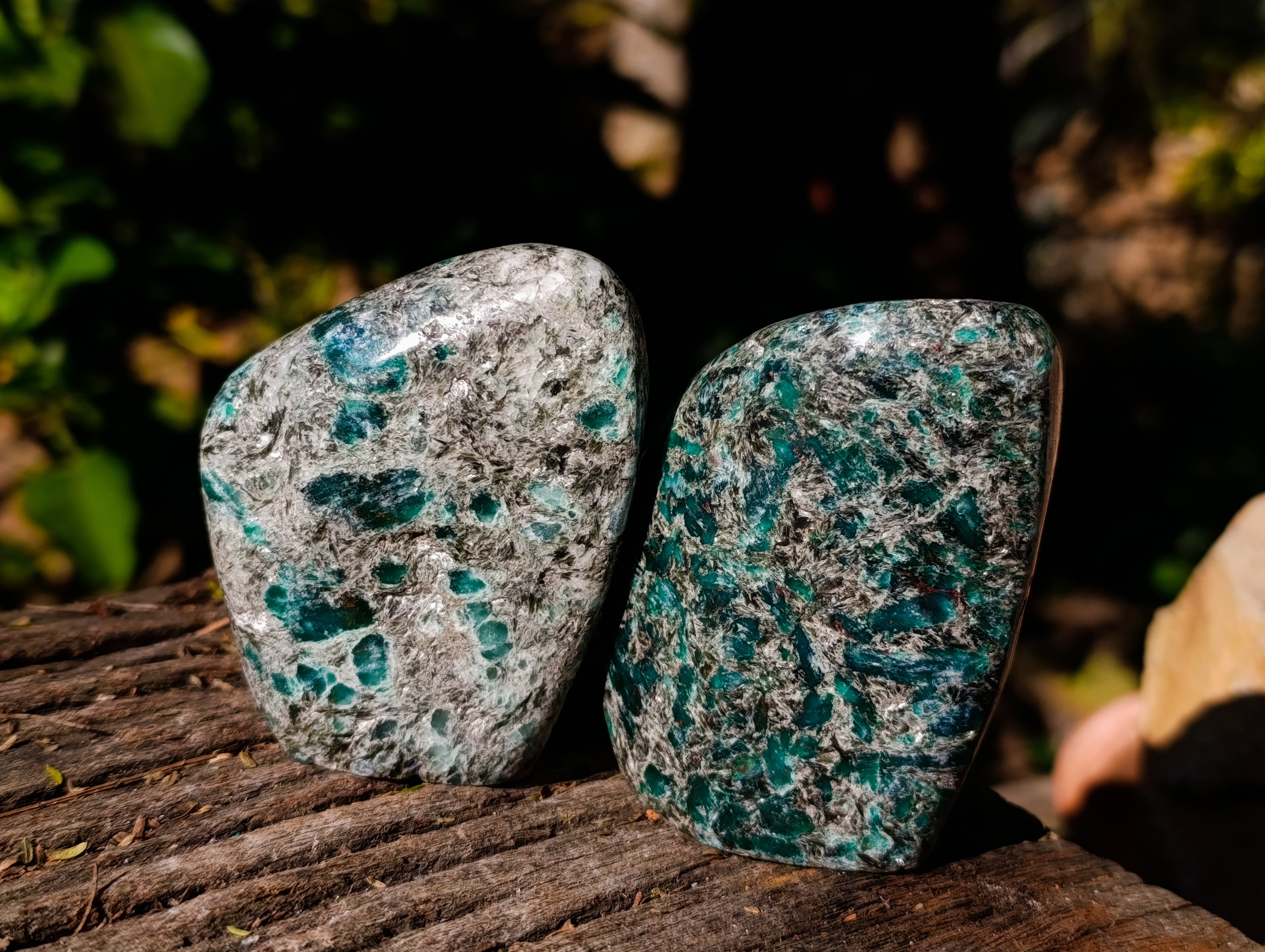 Polished Emerald Mica In Matrix Standing Free Forms x 4 From Mutoko, Zimbabwe - Toprock Gemstones and Minerals 