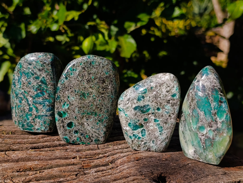 Polished Emerald Mica In Matrix Standing Free Forms x 4 From Mutoko, Zimbabwe - Toprock Gemstones and Minerals 