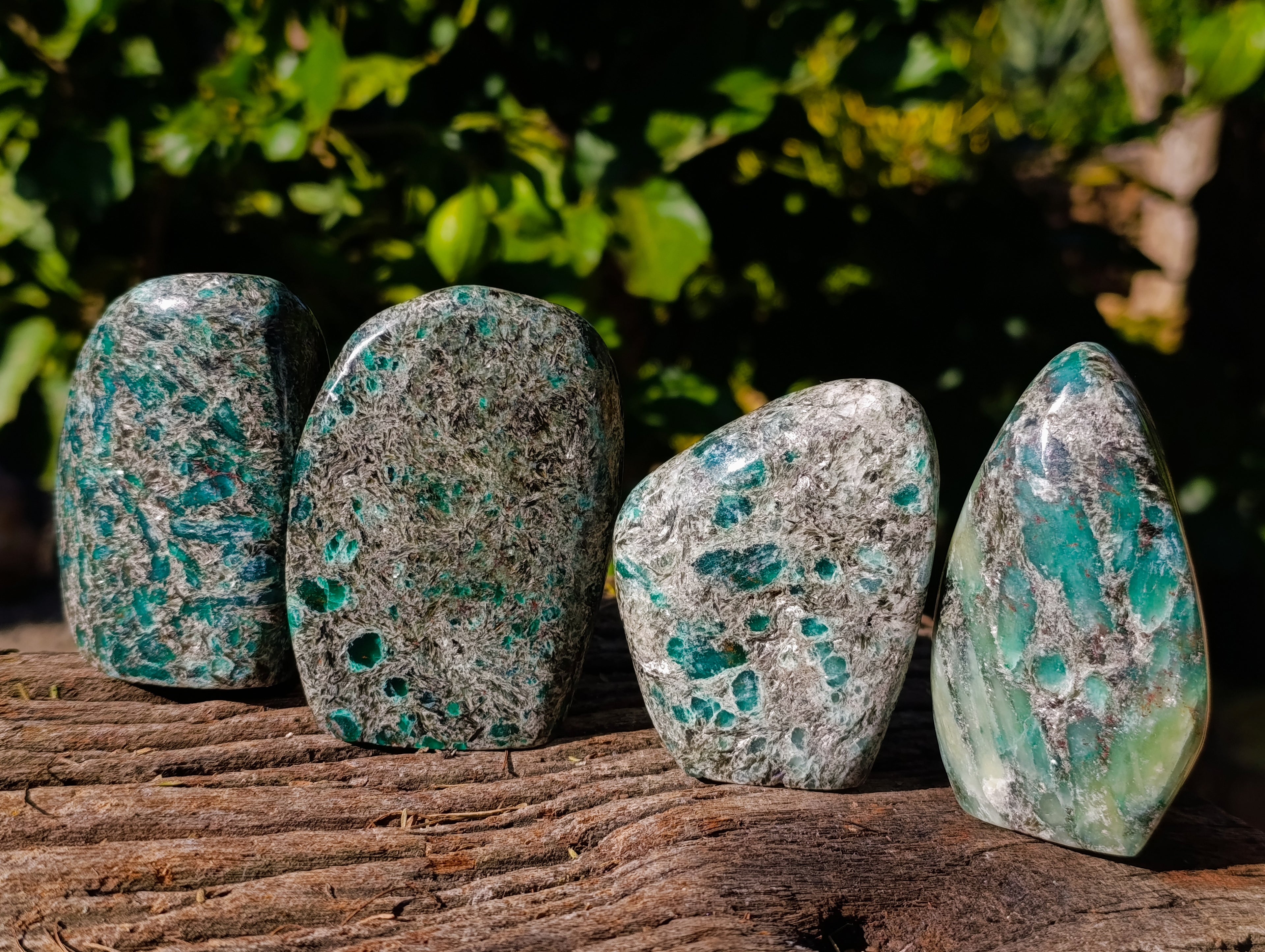 Polished Emerald Mica In Matrix Standing Free Forms x 4 From Mutoko, Zimbabwe - Toprock Gemstones and Minerals 