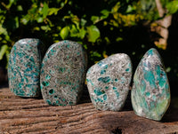 Polished Emerald Mica In Matrix Standing Free Forms x 4 From Mutoko, Zimbabwe - Toprock Gemstones and Minerals 
