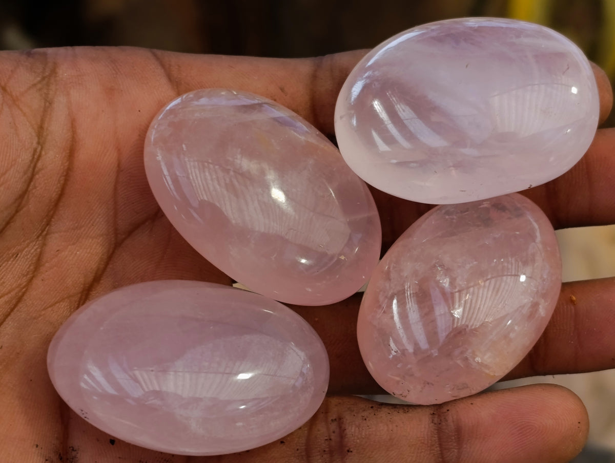 Polished Rose Quartz Palm Stones x 35 From Ambatondrazaka, Madagascar - Toprock Gemstones and Minerals 