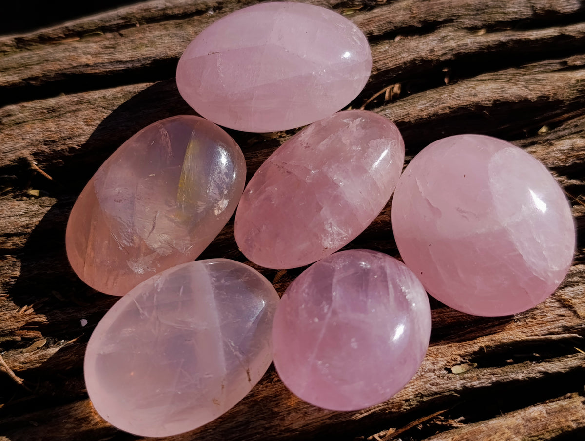 Polished Rose Quartz Palm Stones x 35 From Ambatondrazaka, Madagascar - Toprock Gemstones and Minerals 