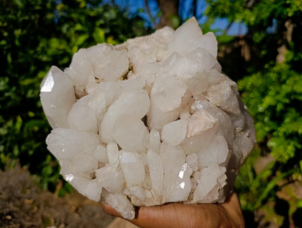 Natural White Phantom Quartz Clusters x 2 From Madagascar - Toprock Gemstones and Minerals 