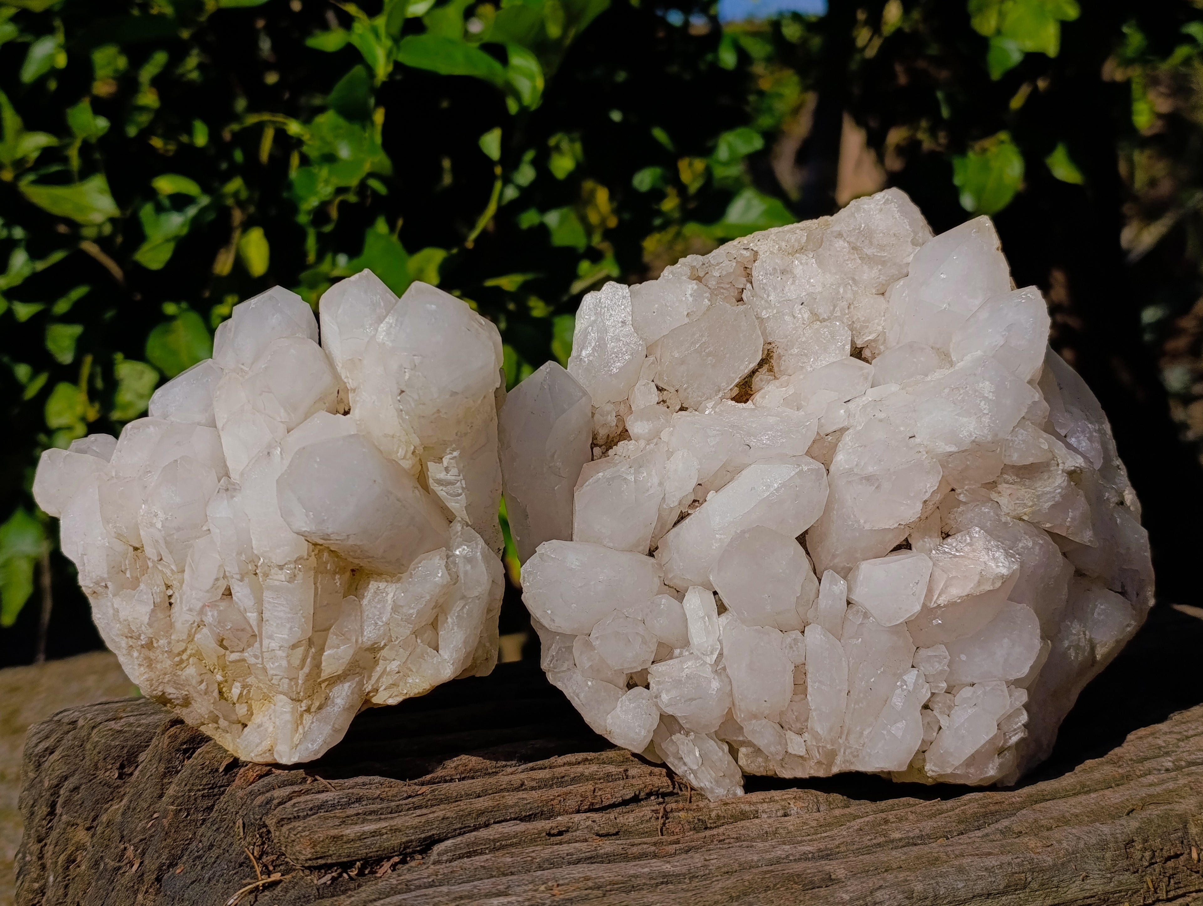 Natural White Phantom Quartz Clusters x 2 From Madagascar - Toprock Gemstones and Minerals 