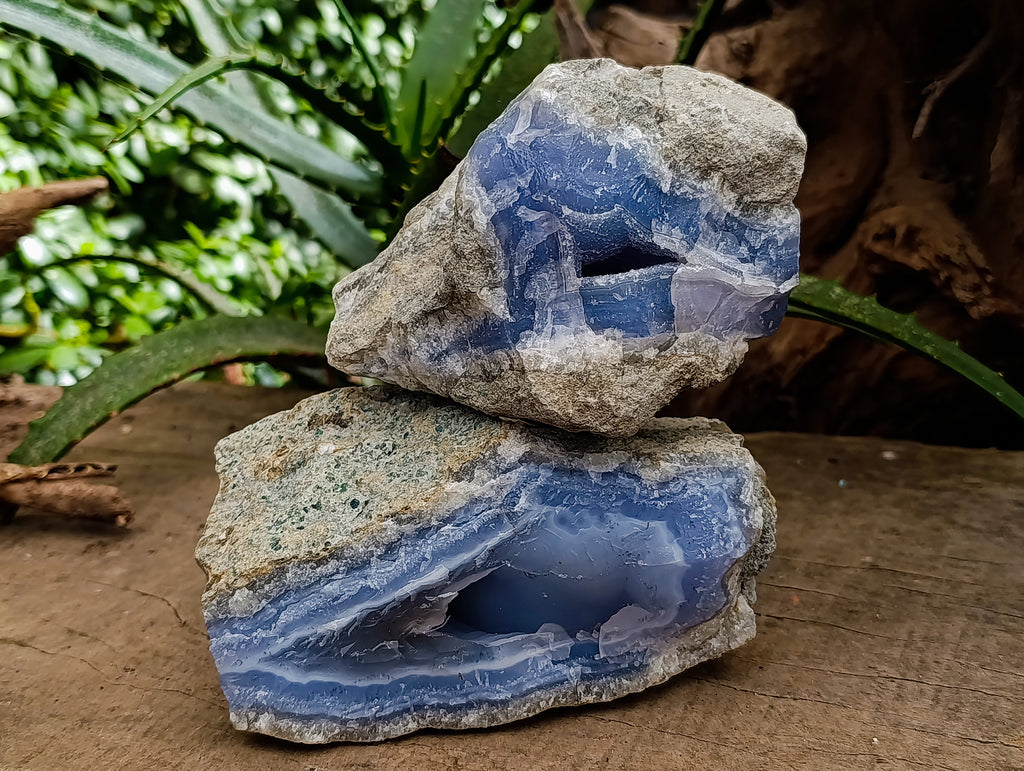 Natural Blue Lace Agate Geode Specimens x 3 From Nsanje, Malawi - Toprock Gemstones and Minerals 