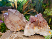 Natural Red Hematoid Quartz Clusters x 3 From Karoi, Zimbabwe