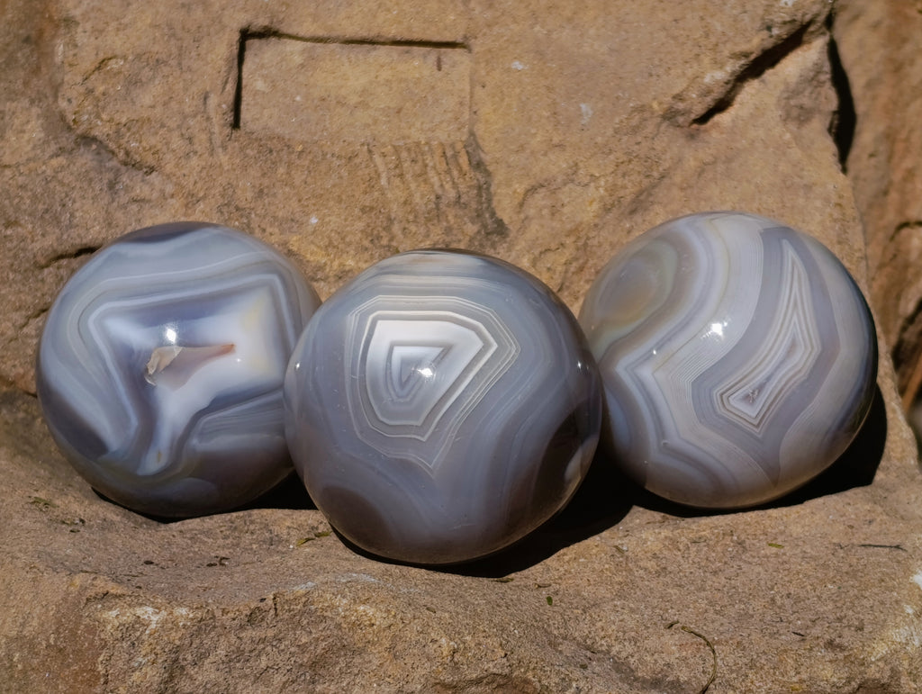 Polished Banded Agate Spheres x 5 From Madagascar - Toprock Gemstones and Minerals 