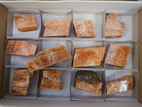 Natural Rhombohedral Sunset Orange Calcite Specimens x 12 From Spitzkop, Namibia - Toprock Gemstones and Minerals 