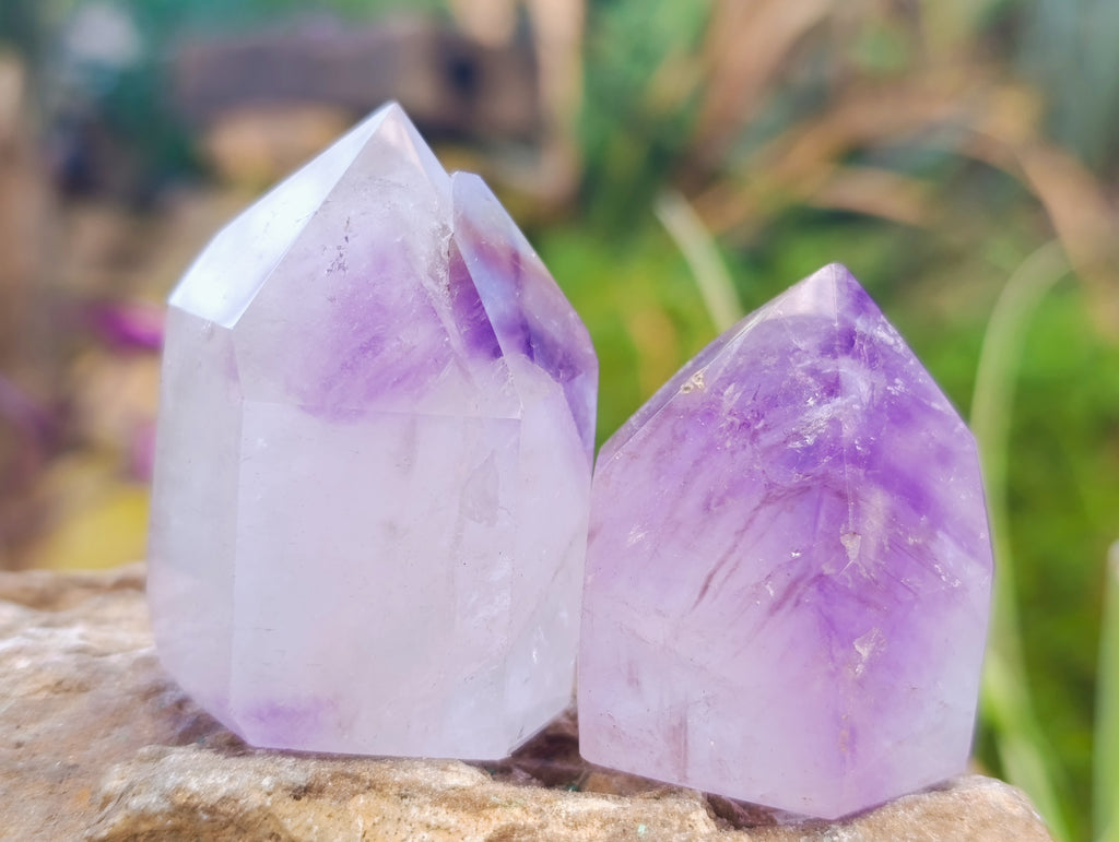 Polished Window Amethyst Quartz Points x 12 From Akansobe, Madagascar - Toprock Gemstones and Minerals 
