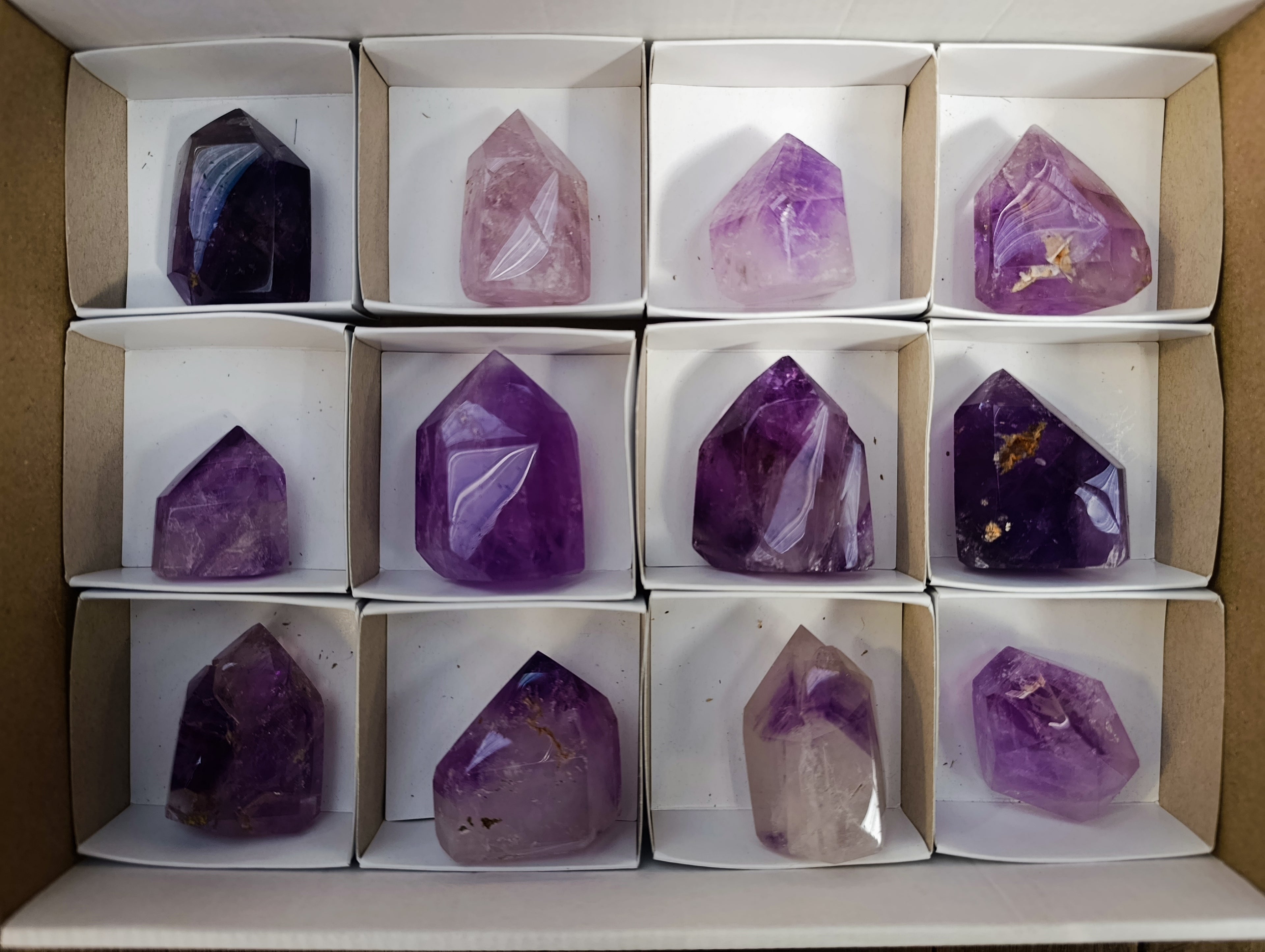 Polished Window Amethyst Quartz Points x 12 From Akansobe, Madagascar - Toprock Gemstones and Minerals 