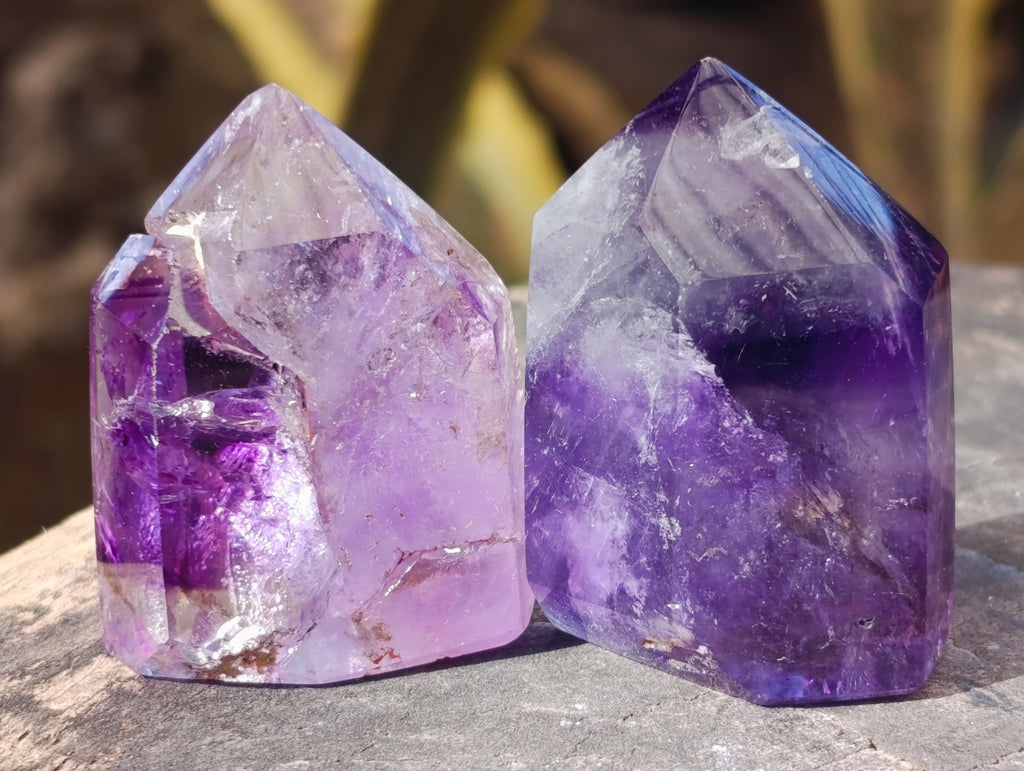 Polished Window Amethyst Quartz Points x 12 From Akansobe, Madagascar - Toprock Gemstones and Minerals 