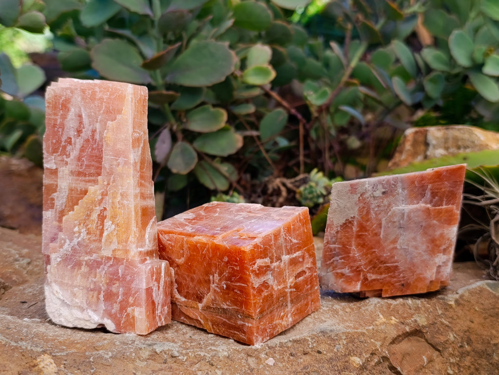 Natural Rhombohedral Sunset Orange Calcite Specimens x 6 From Spitzkop, Namibia - Toprock Gemstones and Minerals 