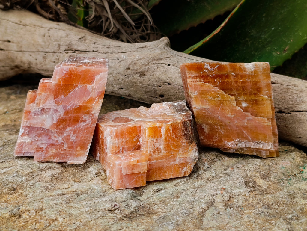 Natural Rhombohedral Sunset Orange Calcite Specimens x 6 From Spitzkop, Namibia - Toprock Gemstones and Minerals 
