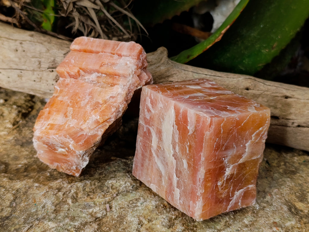 Natural Rhombohedral Sunset Orange Calcite Specimens x 4 From Spitzkop, Namibia - Toprock Gemstones and Minerals 