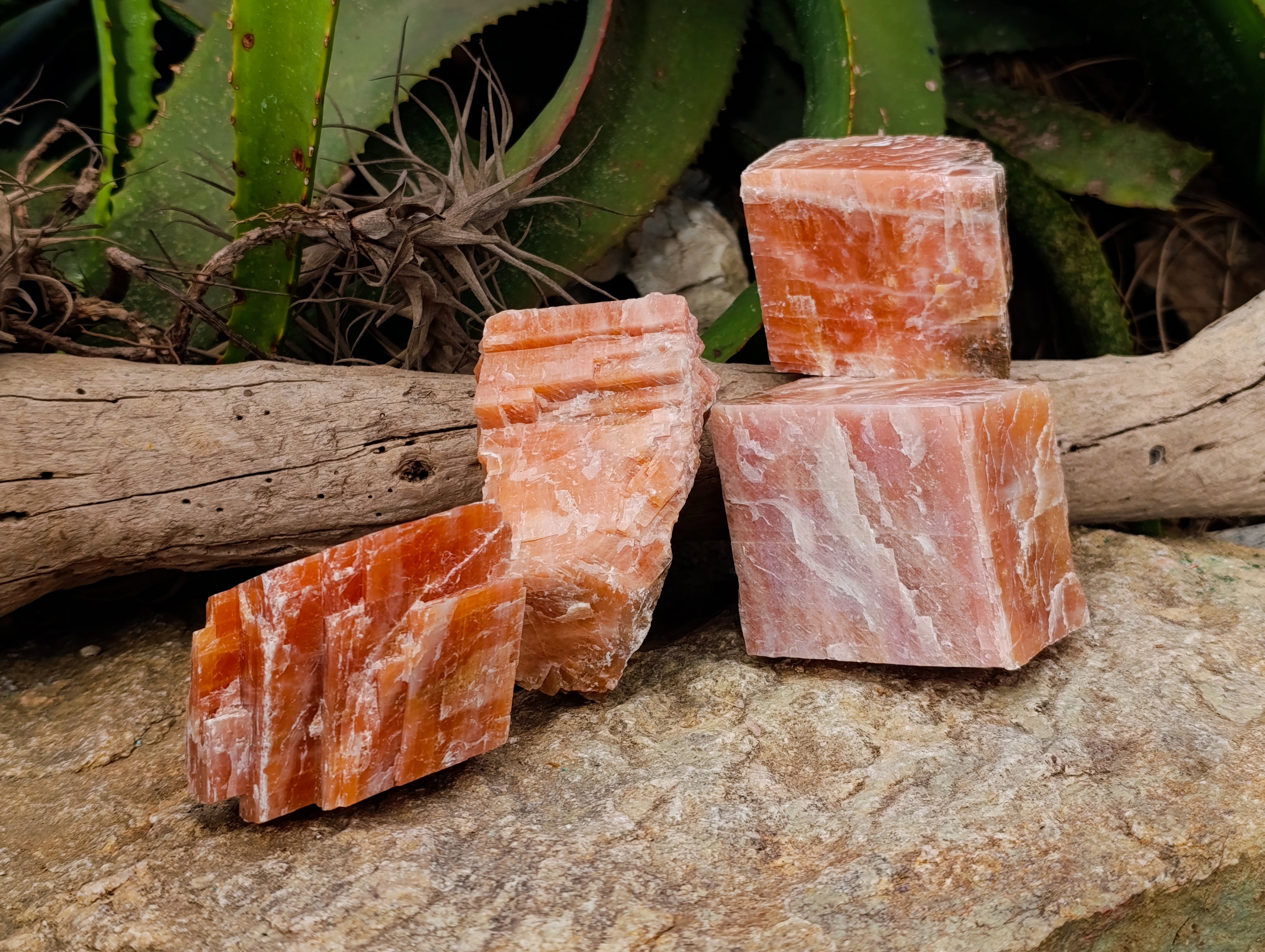 Natural Rhombohedral Sunset Orange Calcite Specimens x 4 From Spitzkop, Namibia - Toprock Gemstones and Minerals 