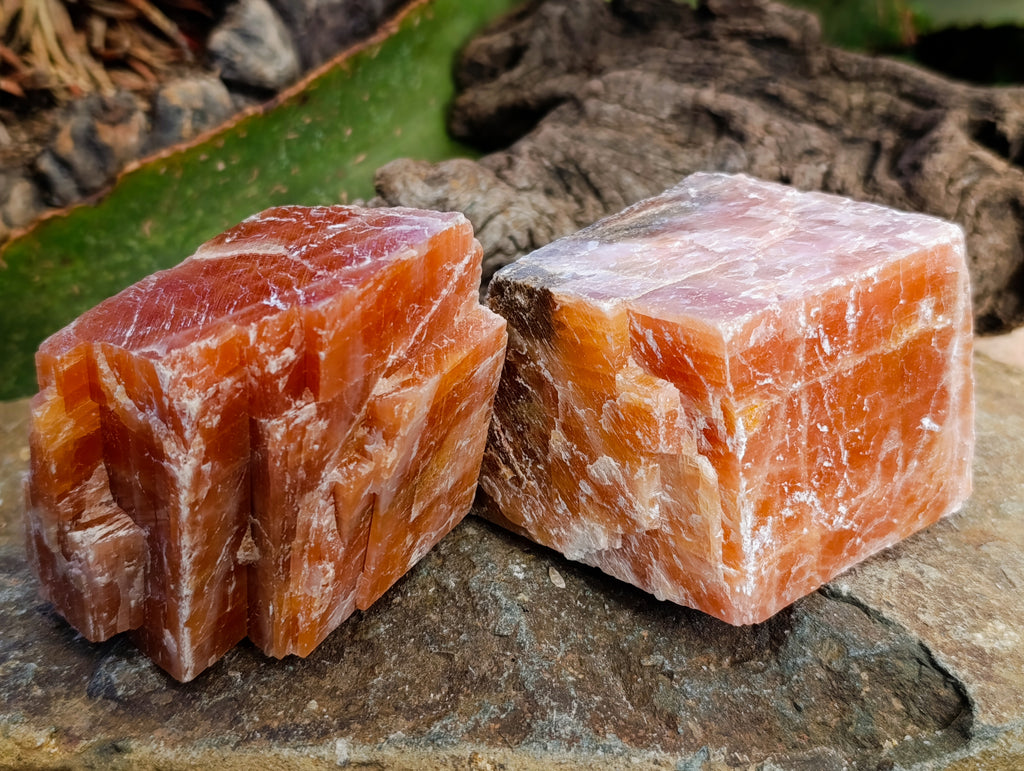 Natural Rhombohedral Sunset Orange Calcite Specimens x 4 From Spitzkop, Namibia - Toprock Gemstones and Minerals 