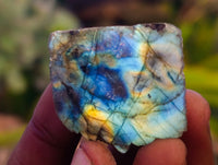 Polished On One Side Small Purple Flash Labradorite Plates x 70 From Tulear, Madagascar