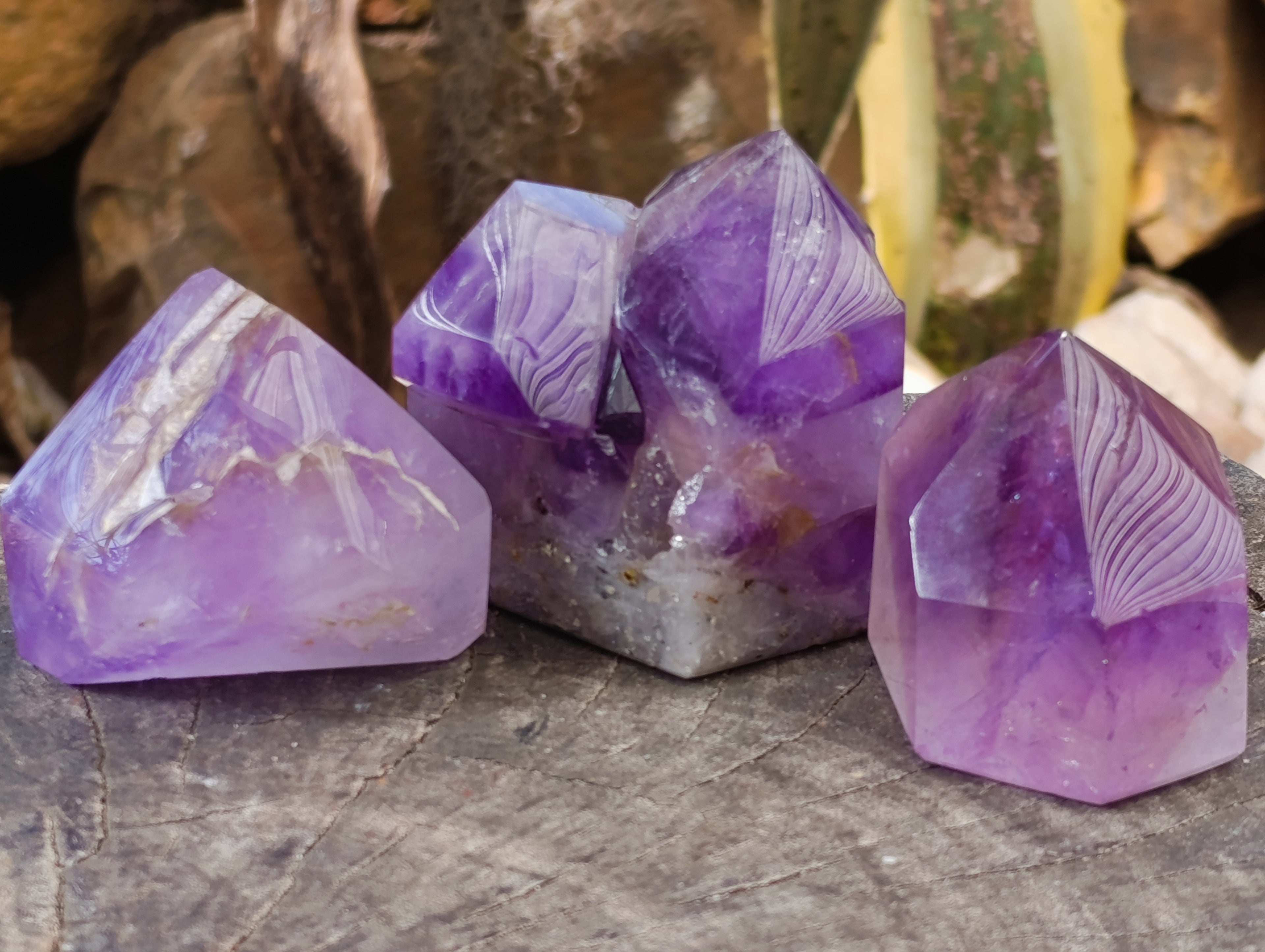 Polished Window Amethyst Quartz Crystals x 3 From Akansobe, Madagascar - Toprock Gemstones and Minerals 