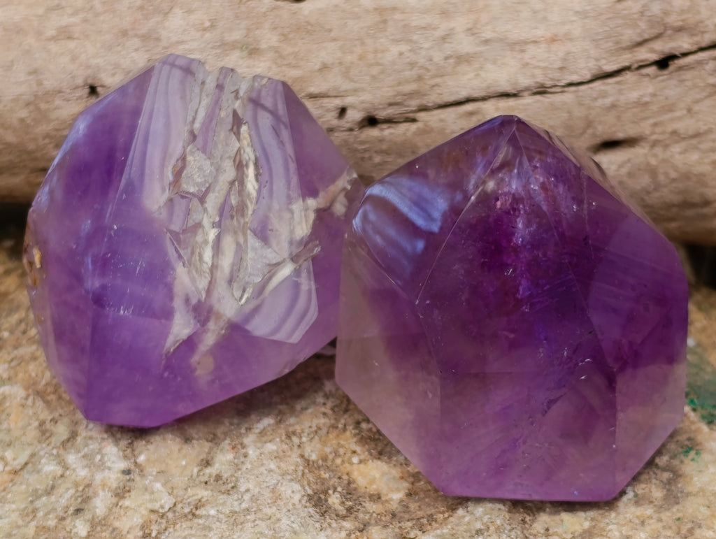 Polished Window Amethyst Quartz Crystals x 3 From Akansobe, Madagascar - Toprock Gemstones and Minerals 