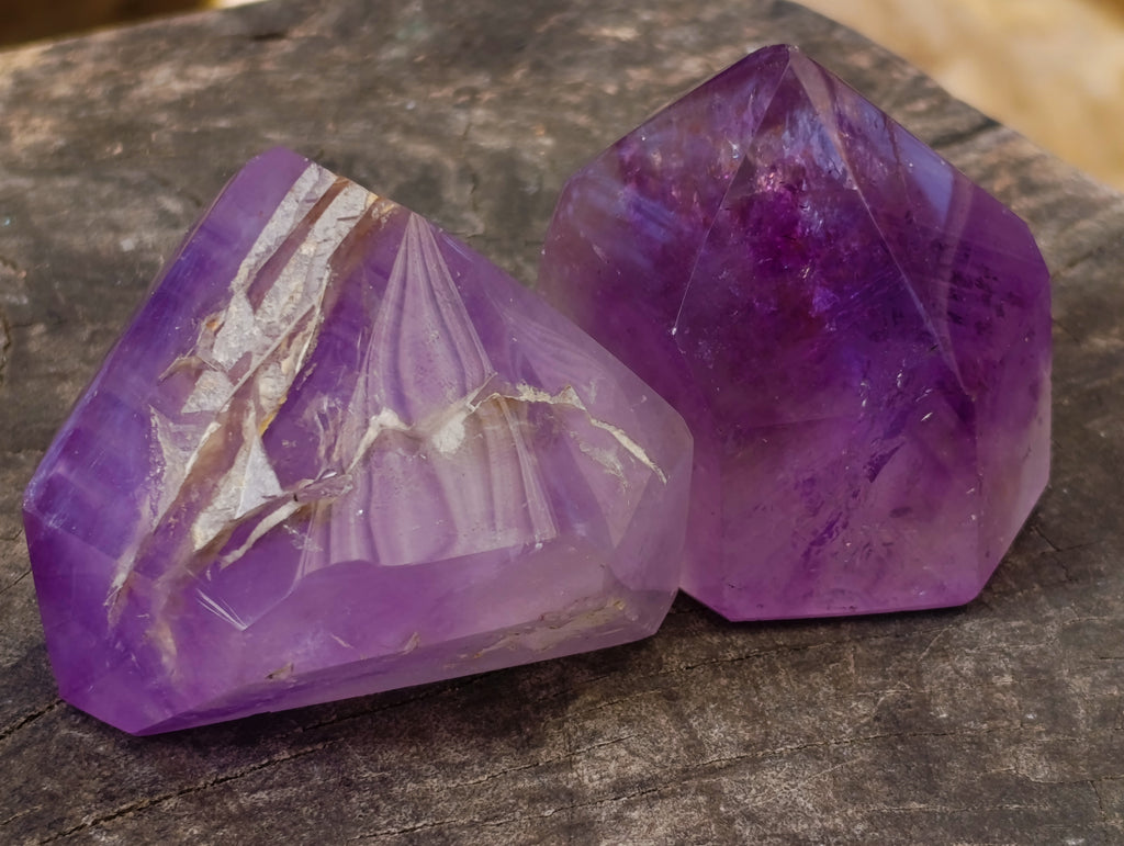 Polished Window Amethyst Quartz Crystals x 3 From Akansobe, Madagascar - Toprock Gemstones and Minerals 