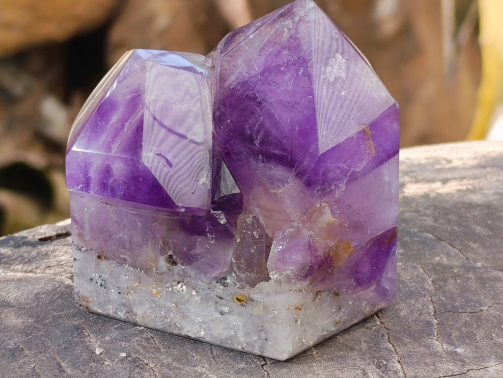 Polished Window Amethyst Quartz Crystals x 3 From Akansobe, Madagascar - Toprock Gemstones and Minerals 
