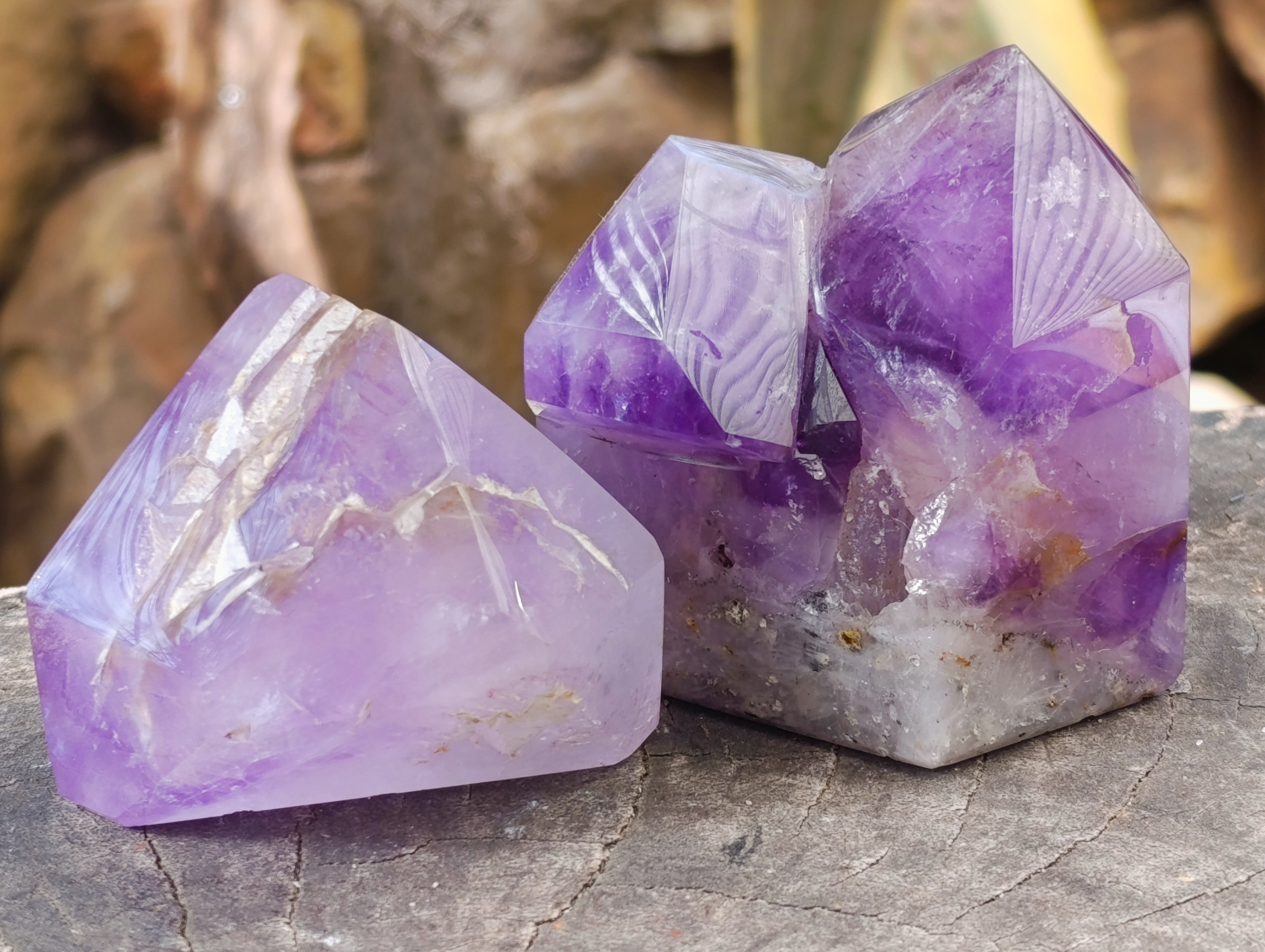 Polished Window Amethyst Quartz Crystals x 3 From Akansobe, Madagascar - Toprock Gemstones and Minerals 