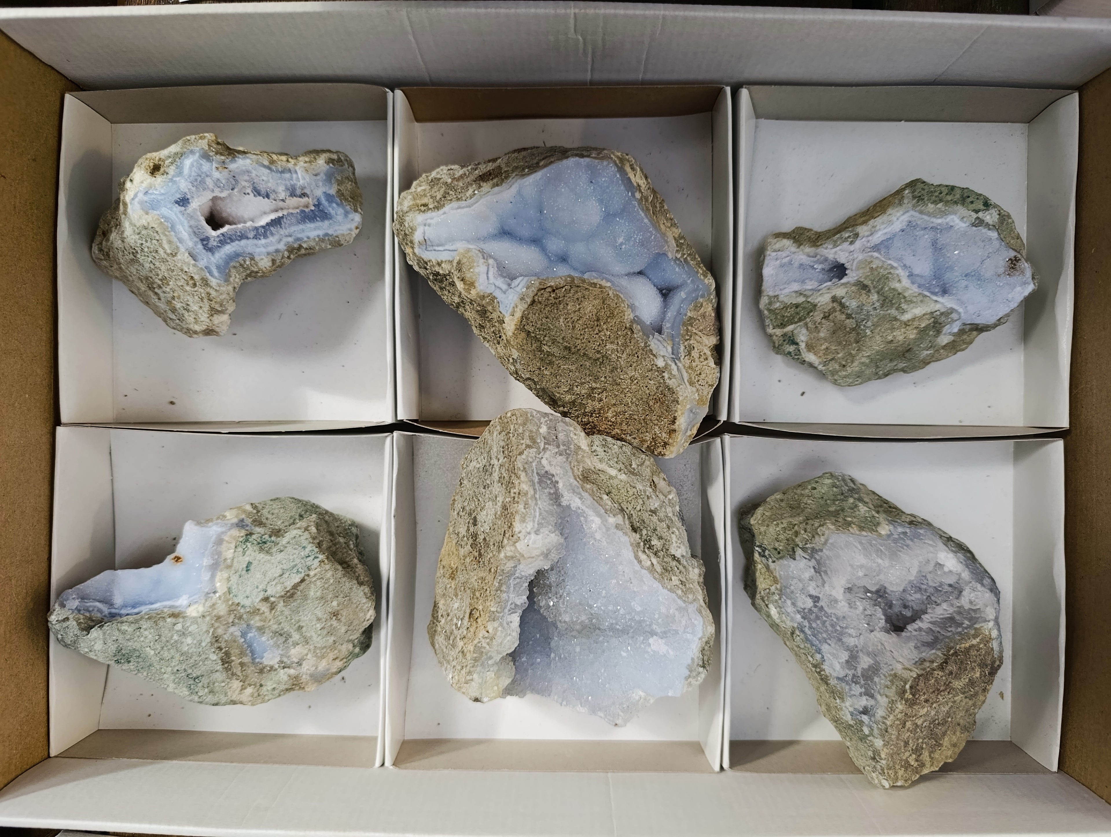 Natural Blue Lace Agate Geodes x 6 From Nsanje, Malawi - Toprock Gemstones and Minerals 