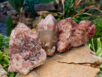 Natural Red Hematoid Quartz Clusters x 3 From Karoi, Zimbabwe