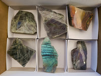 Polished On One Side Labradorite Plates x 6 From Tulear, Madagascar