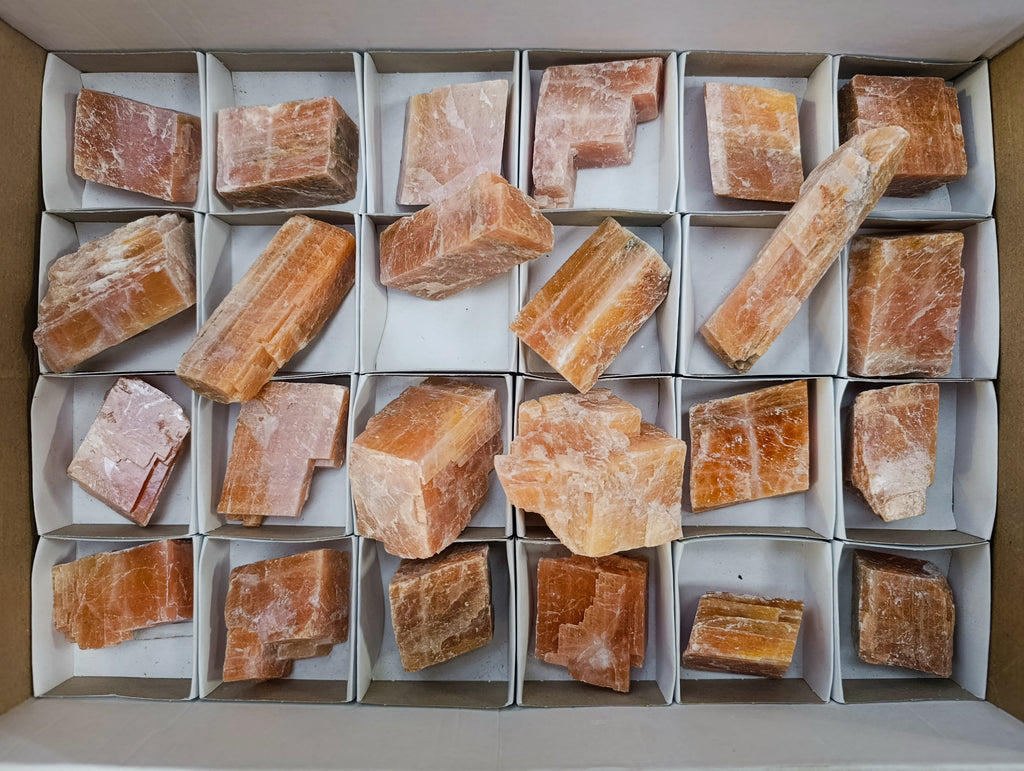 Natural Rhombohedral Sunset Orange Calcite Specimens x 24 From Spitzkop, Namibia - Toprock Gemstones and Minerals 