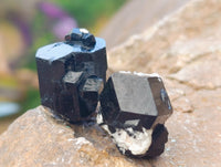 Natural Small Terminated Schorl Black Tourmaline Crystals with a little Hyalite Opal x 70 From Erongo, Namibia