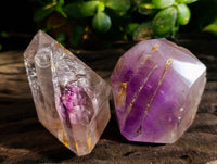 Polished Window Amethyst Quartz Crystals with Enhydro and Scepter x 3 From Akansobe, Madagascar