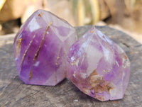 Polished Window Amethyst Quartz Crystals with Enhydro and Scepter x 3 From Akansobe, Madagascar