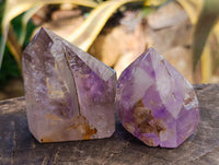 Polished Window Amethyst Quartz Crystals with Enhydro and Scepter x 3 From Akansobe, Madagascar