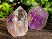 Polished Window Amethyst Quartz Crystals with Enhydro and Scepter x 3 From Akansobe, Madagascar