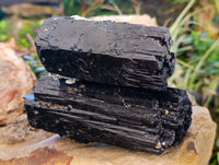 Natural XL Fibrous and Stepped Schorl Black Tourmaline Crystals x 3 From Erongo, Namibia