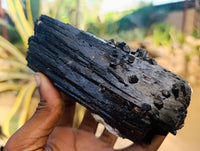 Natural XL Fibrous and Stepped Schorl Black Tourmaline Crystals x 3 From Erongo, Namibia