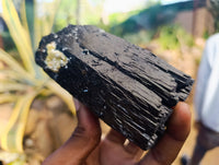 Natural XL Fibrous and Stepped Schorl Black Tourmaline Crystals x 3 From Erongo, Namibia
