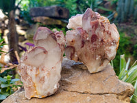 Natural Red Hematoid Quartz Clusters x 3 From Karoi, Zimbabwe