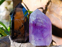 Polished Mixed Quartz Crystals Including Smokey Citrine x 6 from Madagascar