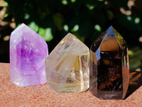 Polished Mixed Quartz Crystals Including Smokey Citrine x 6 from Madagascar