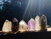 Polished Mixed Quartz Crystals Including Smokey Citrine x 6 from Madagascar