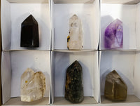 Polished Mixed Quartz Crystals Including Smokey Citrine x 6 from Madagascar