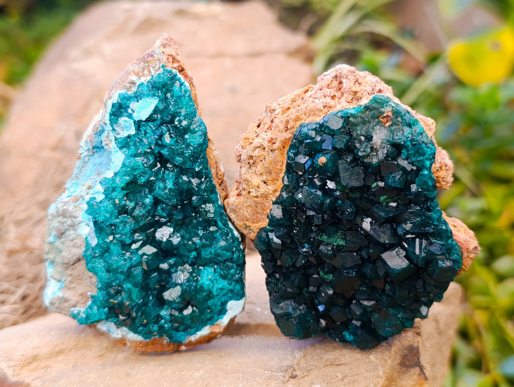 Natural Dioptase On Dolomite Specimens x 3 From Likasi, Congo - Toprock Gemstones and Minerals 