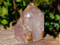 Polished Smokey Window Amethyst Twin and Scepter Quartz Crystals x 2 From Akansobe, Madagascar