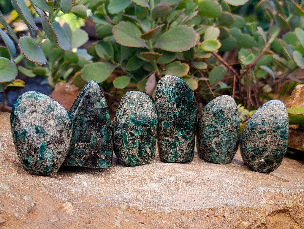 Polished Emerald Mica In Matrix Standing Free Forms x 6 From Mutoko, Zimbabwe - Toprock Gemstones and Minerals 