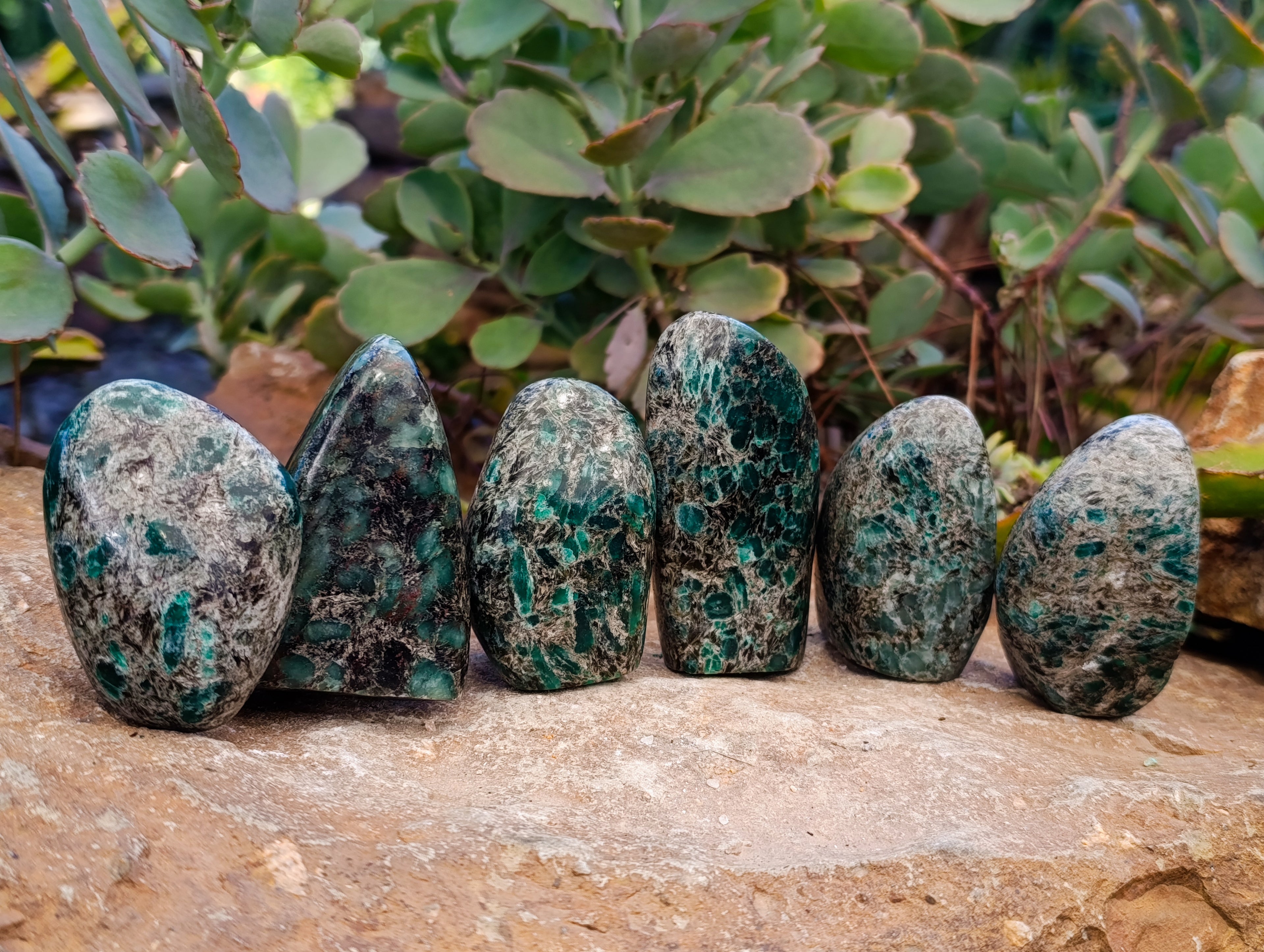 Polished Emerald Mica In Matrix Standing Free Forms x 6 From Mutoko, Zimbabwe - Toprock Gemstones and Minerals 