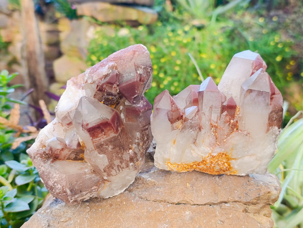 Natural Red Hematoid Quartz Clusters x 3 From Karoi, Zimbabwe - Toprock Gemstones and Minerals 
