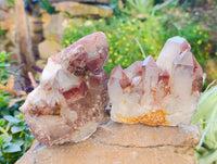 Natural Red Hematoid Quartz Clusters x 3 From Karoi, Zimbabwe